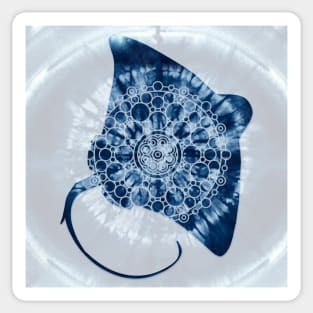Manta Ray Mandala Indigo Blue Tie Dye Sticker
